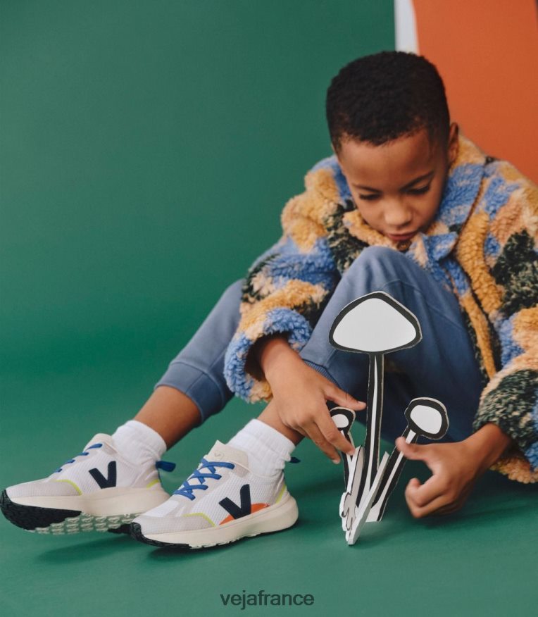 chaussures Veja lacets élastiques canari alveomesh blanc nautico enfants 0826JT381