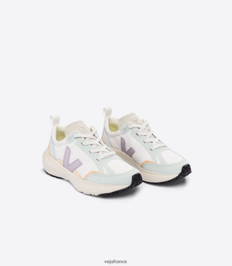 chaussures Veja lacets élastiques canari alveomesh blanc parme enfants 0826JT386