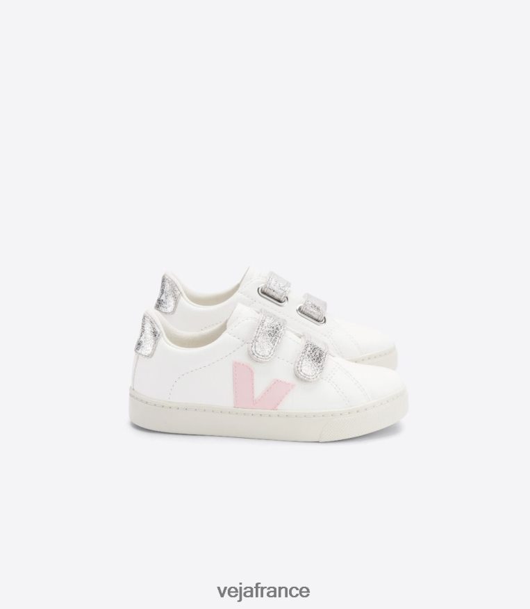 chaussures Veja esplar cuir sans chrome blanc pétale argent enfants 0826JT323