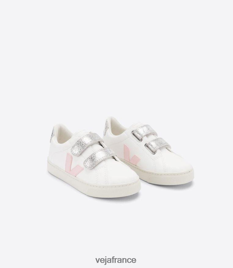 chaussures Veja esplar cuir sans chrome blanc pétale argent enfants 0826JT323