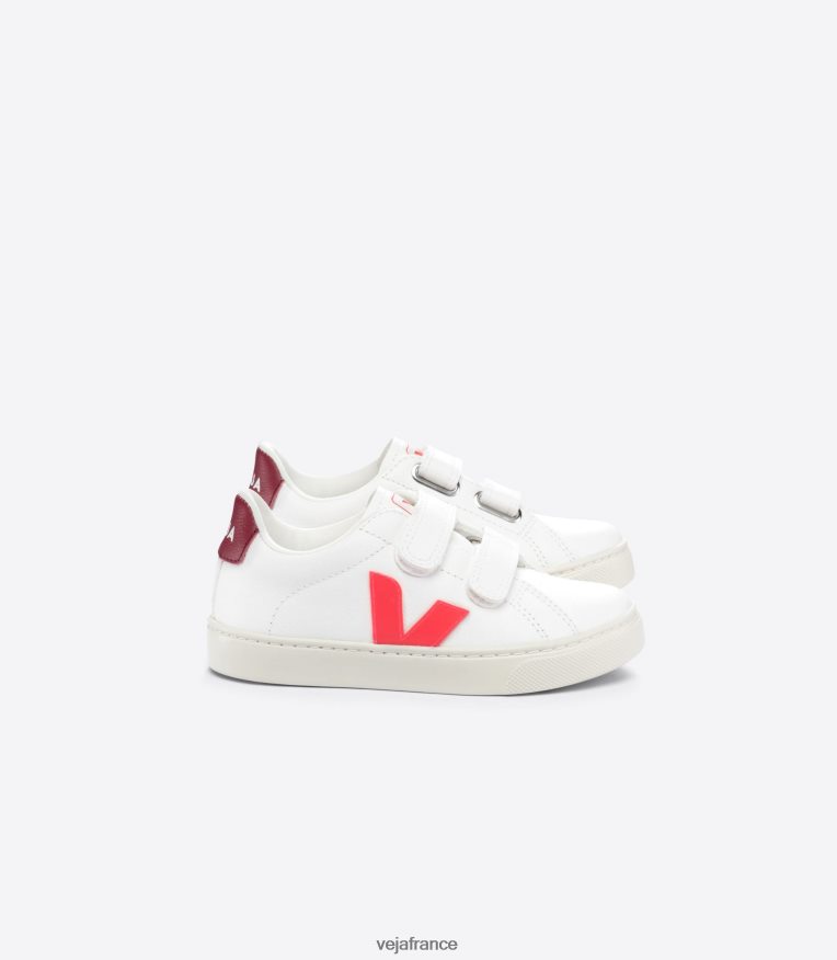 chaussures Veja esplar cuir sans chrome blanc rose fluo marsala enfants 0826JT322