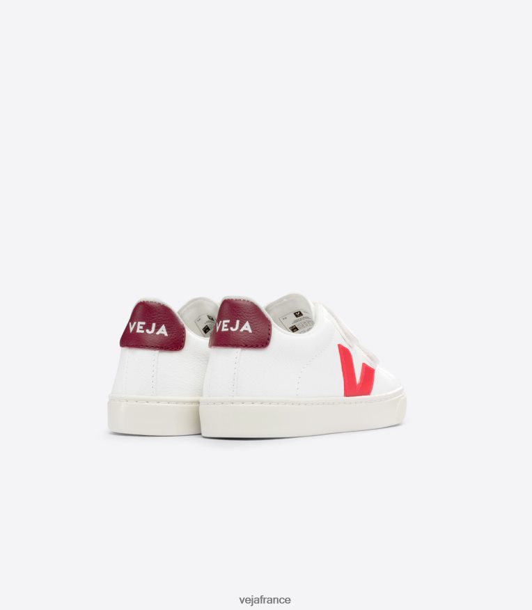 chaussures Veja esplar cuir sans chrome blanc rose fluo marsala enfants 0826JT322