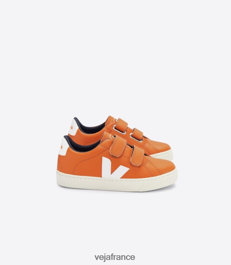 chaussures Veja esplar cuir sans chrome citrouille blanc enfants 0826JT333