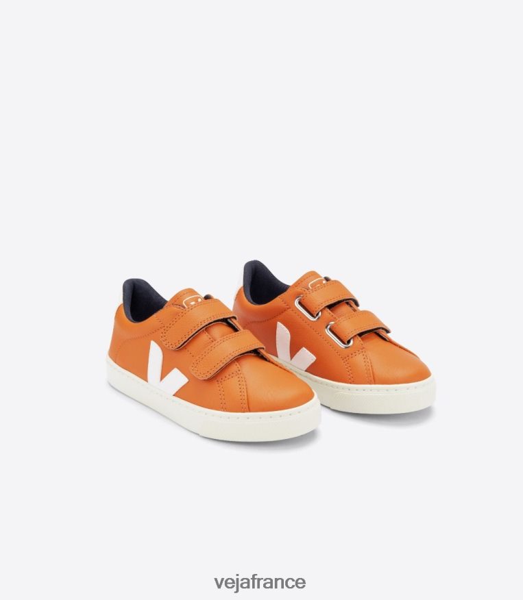 chaussures Veja esplar cuir sans chrome citrouille blanc enfants 0826JT333