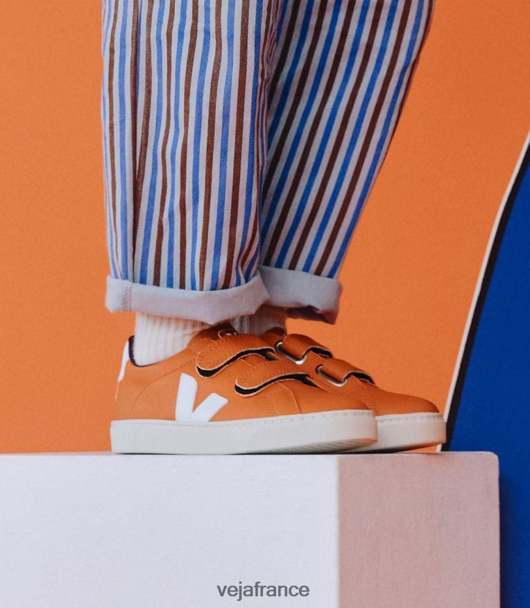 chaussures Veja esplar cuir sans chrome citrouille blanc enfants 0826JT333