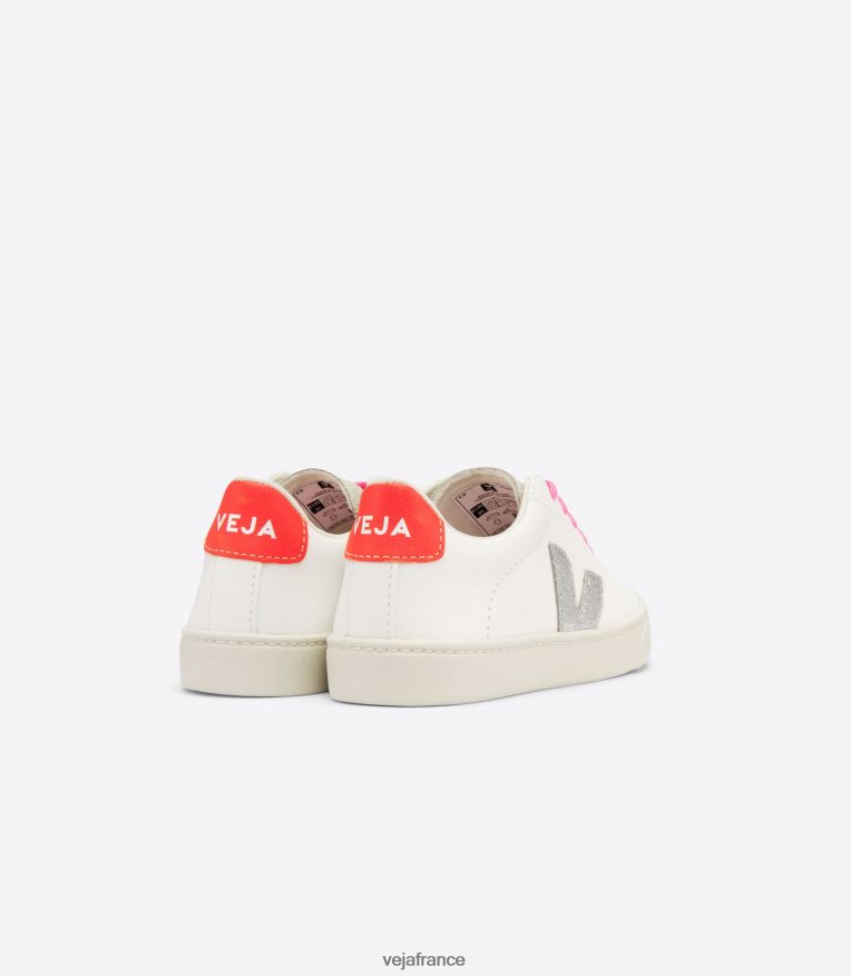 chaussures Veja lacets esplar cuir sans chrome blanc argent orange fluo enfants 0826JT335