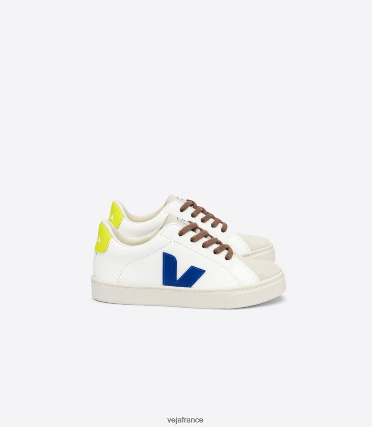 chaussures Veja lacets esplar cuir sans chrome blanc indigo jaune fluo enfants 0826JT341