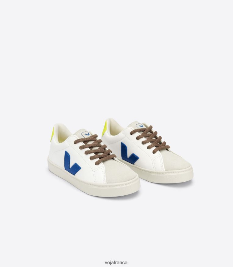 chaussures Veja lacets esplar cuir sans chrome blanc indigo jaune fluo enfants 0826JT341