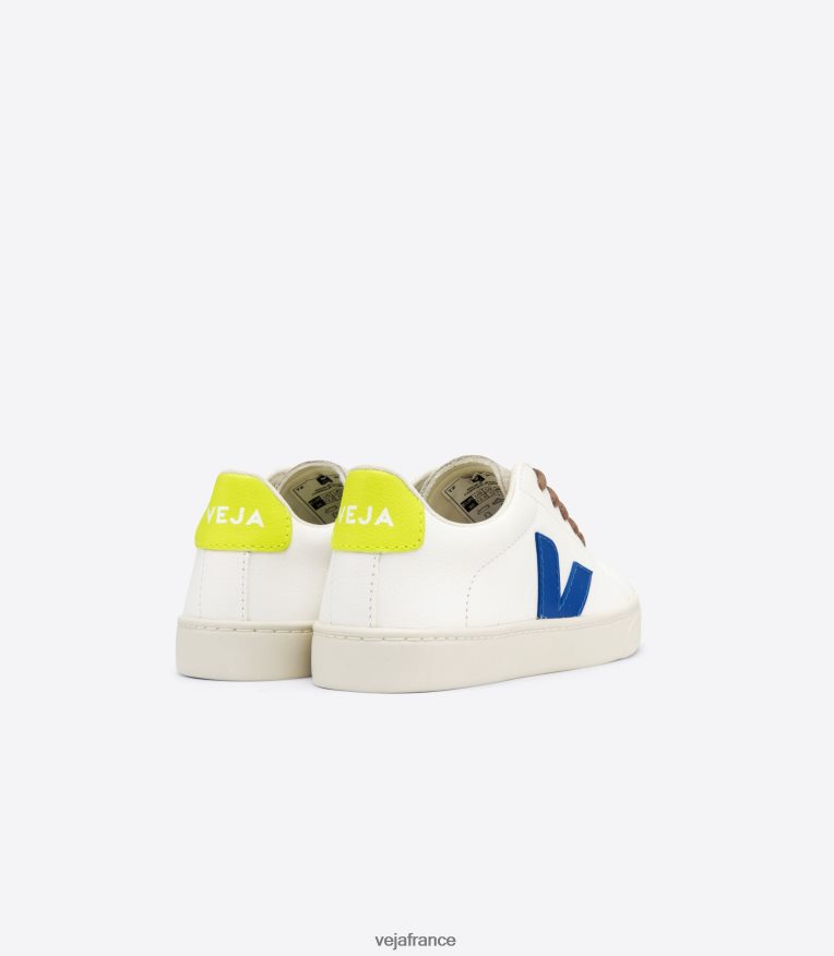 chaussures Veja lacets esplar cuir sans chrome blanc indigo jaune fluo enfants 0826JT341