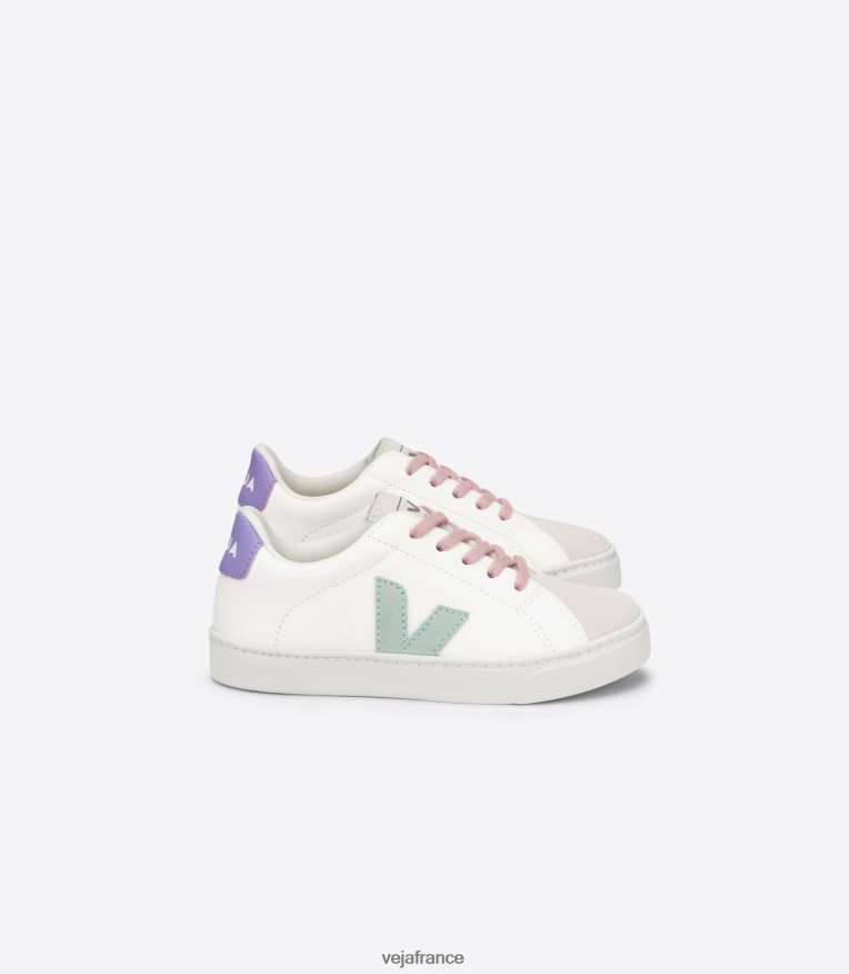 chaussures Veja lacets esplar cuir sans chrome blanc matcha lavande enfants 0826JT330