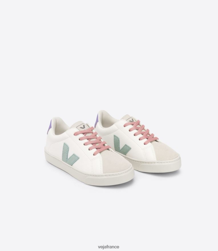 chaussures Veja lacets esplar cuir sans chrome blanc matcha lavande enfants 0826JT330
