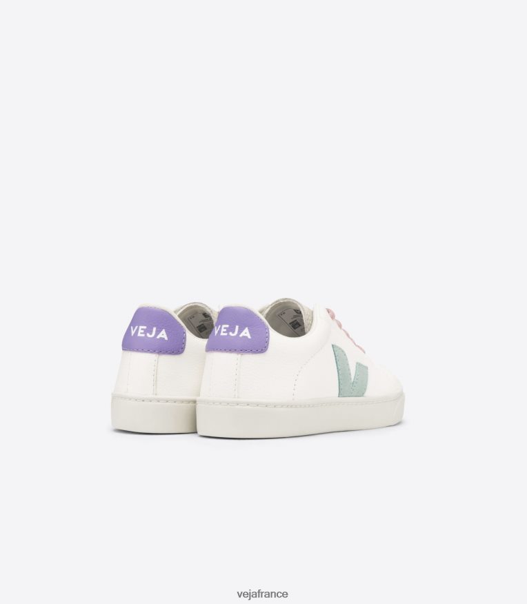 chaussures Veja lacets esplar cuir sans chrome blanc matcha lavande enfants 0826JT330