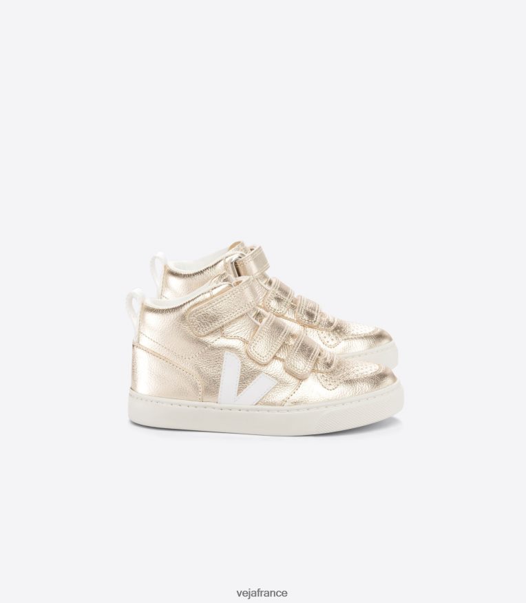chaussures Veja v-10 mi cuir sans chrome platine blanc enfants 0826JT351