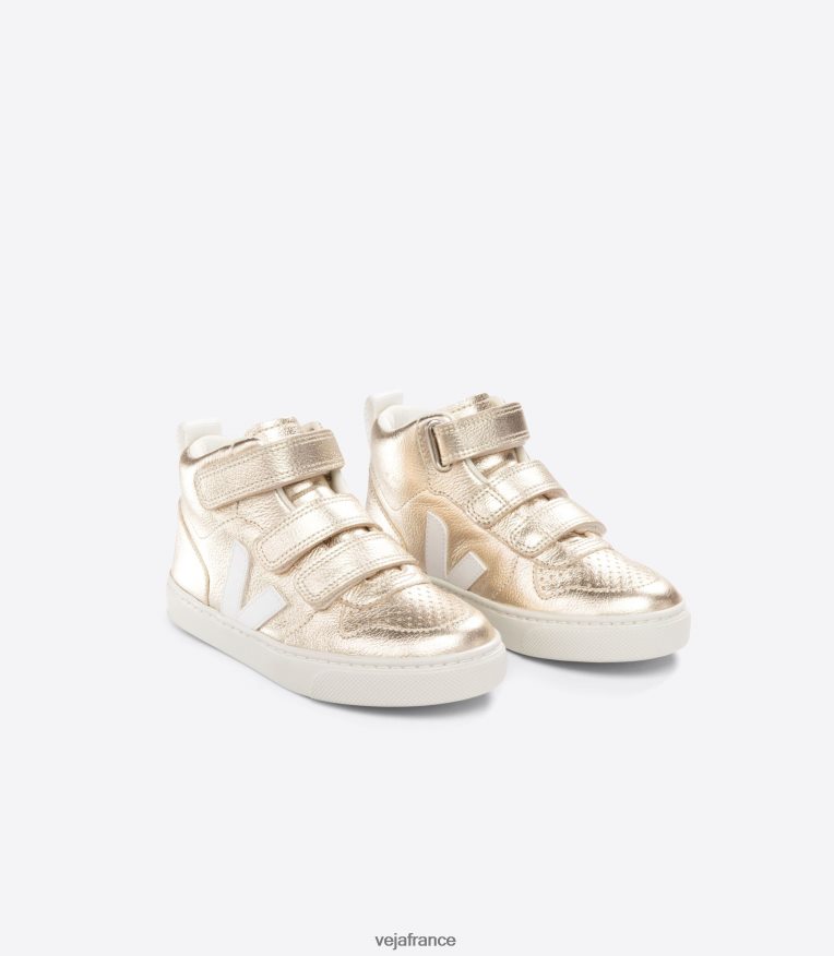 chaussures Veja v-10 mi cuir sans chrome platine blanc enfants 0826JT351
