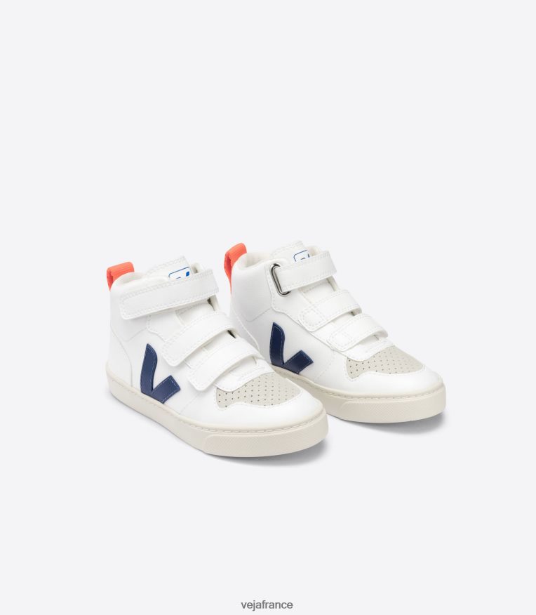 chaussures Veja v-10 mid cwl blanc cobalt orange fluo enfants 0826JT346