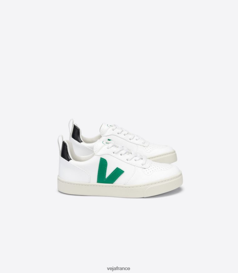 chaussures Veja lacets v-10 cwl blanc émeraude noir enfants 0826JT368