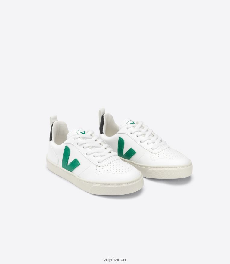 chaussures Veja lacets v-10 cwl blanc émeraude noir enfants 0826JT368