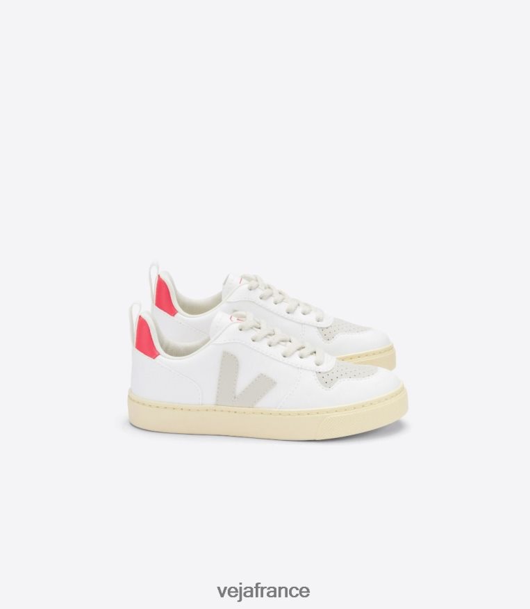 chaussures Veja lacets v-10 cwl blanc pierre rose fluo enfants 0826JT367