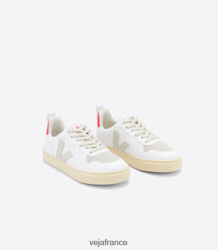 chaussures Veja lacets v-10 cwl blanc pierre rose fluo enfants 0826JT367