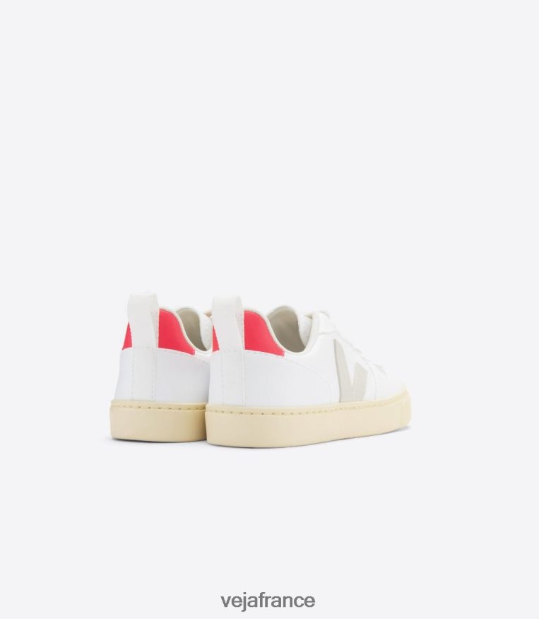 chaussures Veja lacets v-10 cwl blanc pierre rose fluo enfants 0826JT367