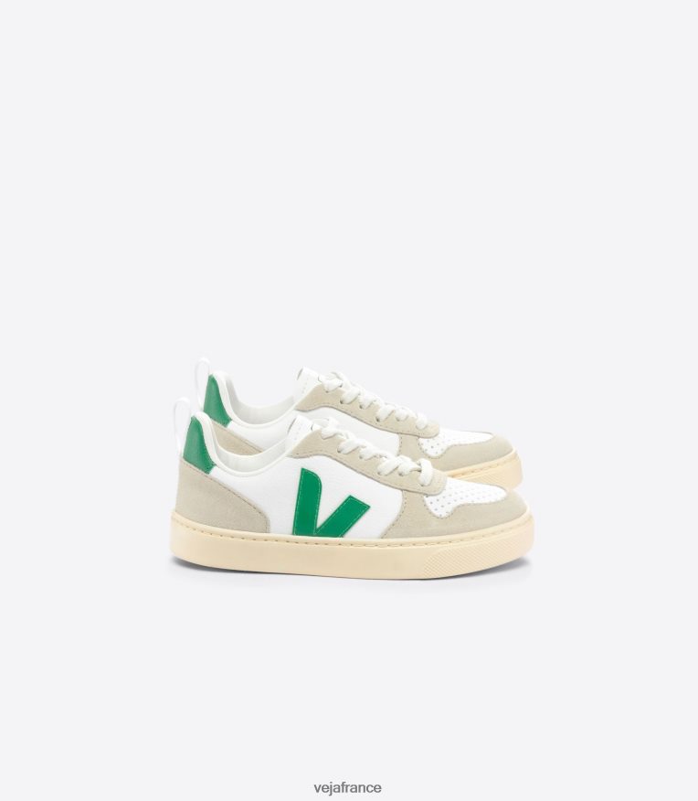 chaussures Veja v-10 cuir sans chrome blanc émeraude amande enfants 0826JT357