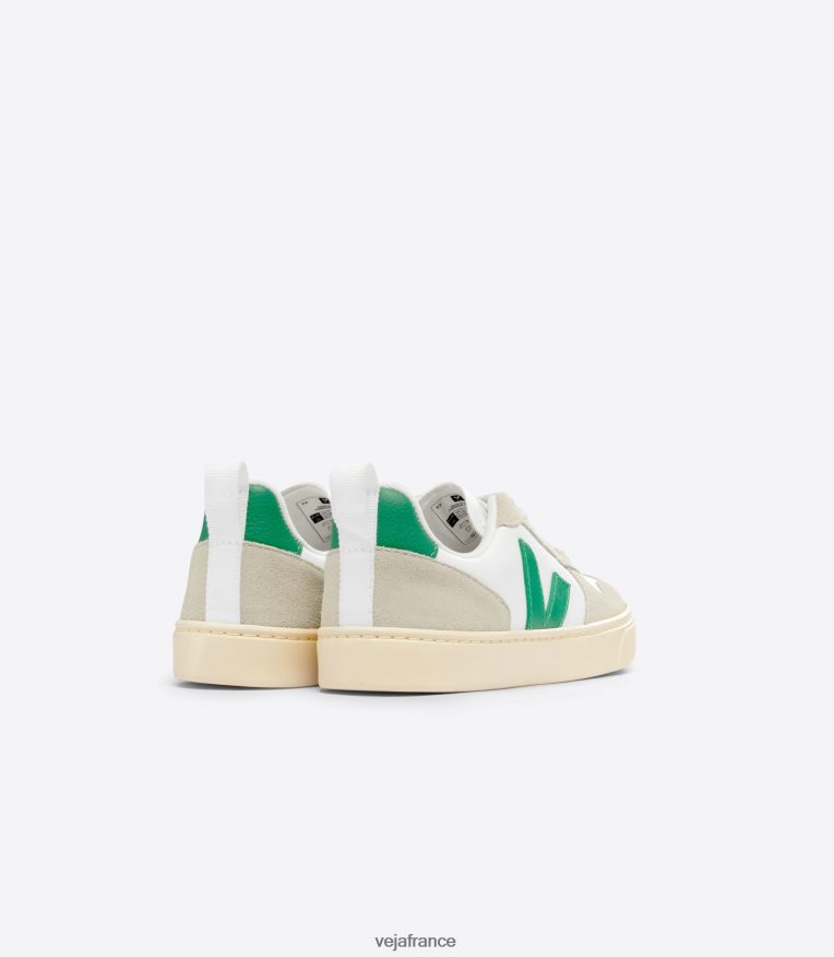 chaussures Veja v-10 cuir sans chrome blanc émeraude amande enfants 0826JT357