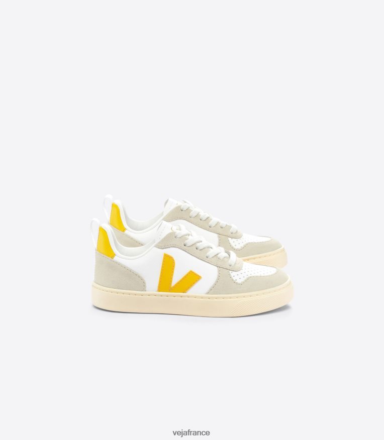 chaussures Veja v-10 cuir sans chrome blanc ouro amande enfants 0826JT358
