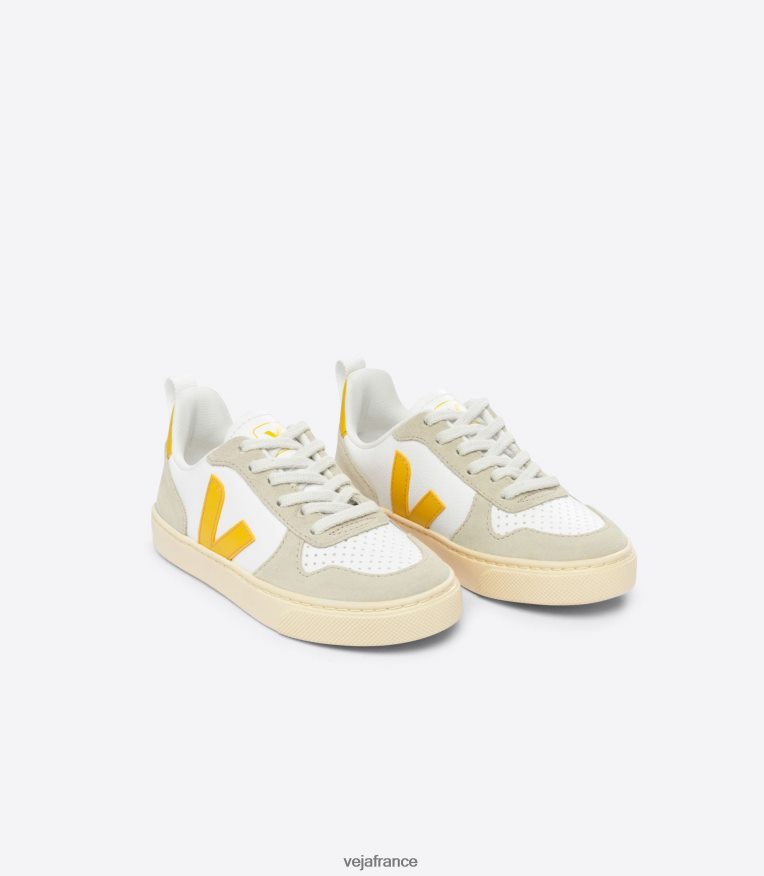 chaussures Veja v-10 cuir sans chrome blanc ouro amande enfants 0826JT358