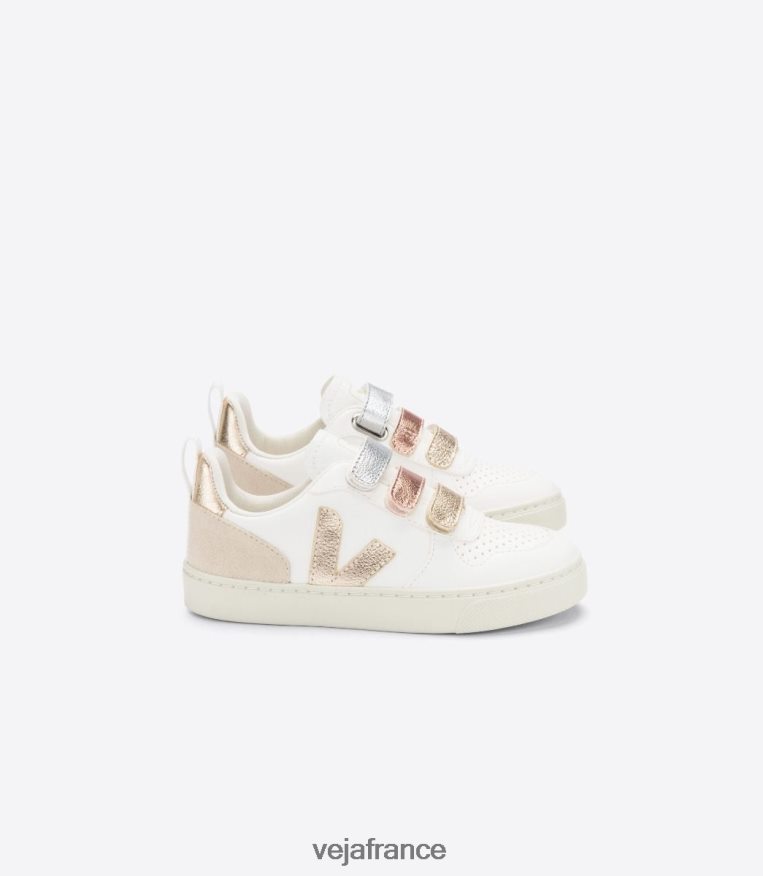 chaussures Veja v-10 cuir sans chrome multico blanc brillant enfants 0826JT355
