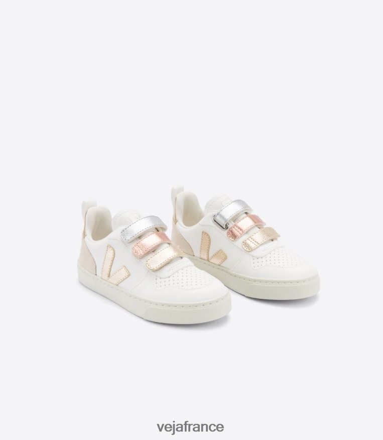 chaussures Veja v-10 cuir sans chrome multico blanc brillant enfants 0826JT355