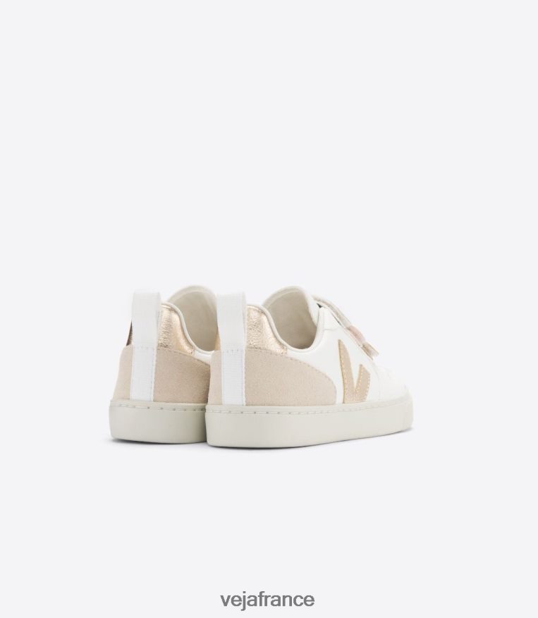 chaussures Veja v-10 cuir sans chrome multico blanc brillant enfants 0826JT355