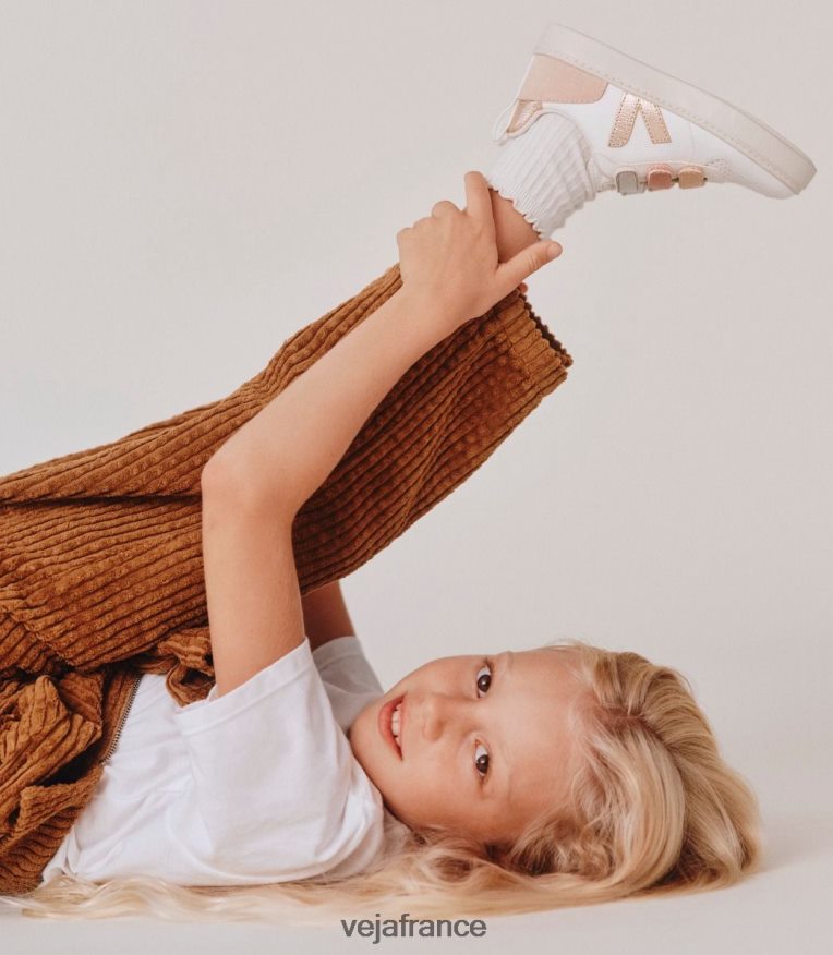 chaussures Veja v-10 cuir sans chrome multico blanc brillant enfants 0826JT355