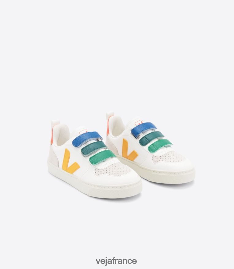 chaussures Veja v-10 cuir sans chrome multico blanc ouro enfants 0826JT354