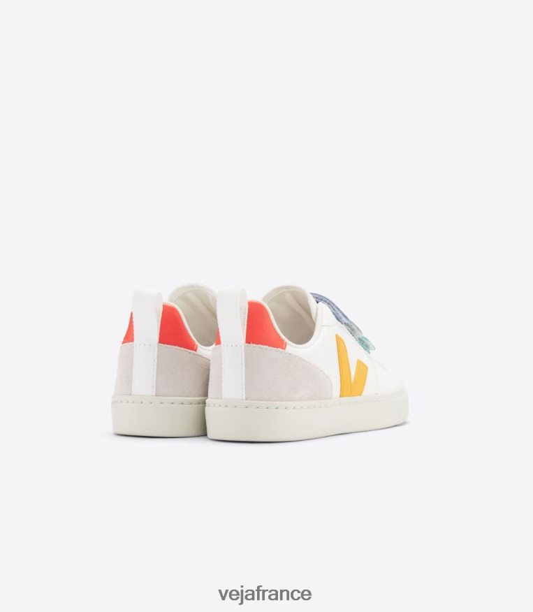 chaussures Veja v-10 cuir sans chrome multico blanc ouro enfants 0826JT354