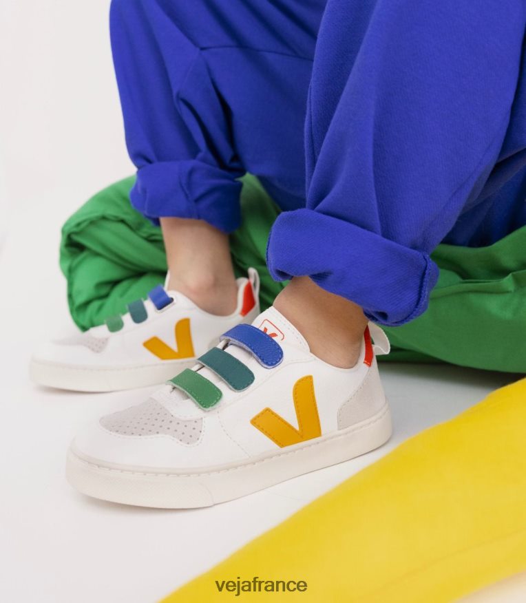 chaussures Veja v-10 cuir sans chrome multico blanc ouro enfants 0826JT354