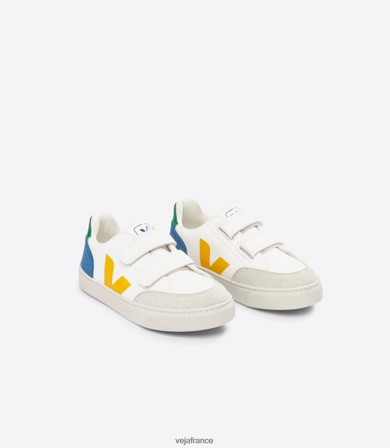 chaussures Veja v-12 cuir sans chrome blanc multico indigo enfants 0826JT302
