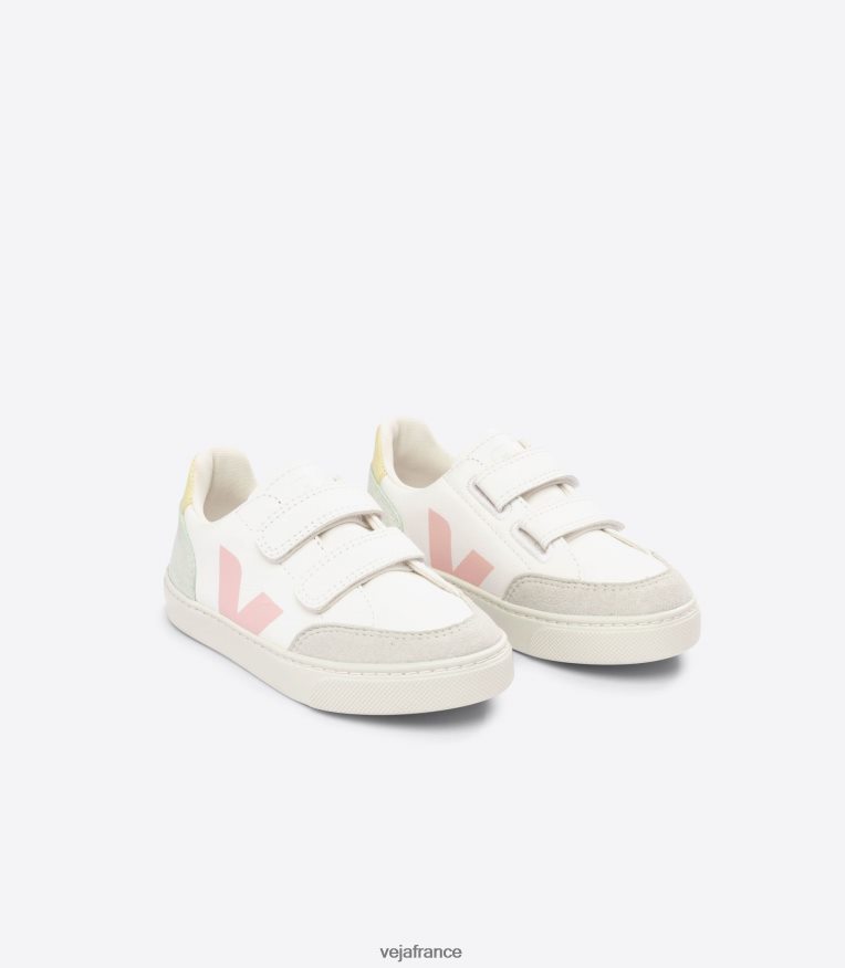 chaussures Veja v-12 cuir sans chrome blanc multico jade enfants 0826JT304