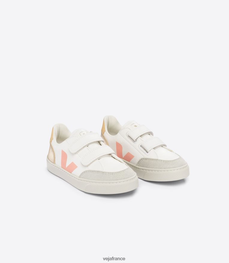 chaussures Veja v-12 cuir sans chrome blanc multico platine enfants 0826JT301