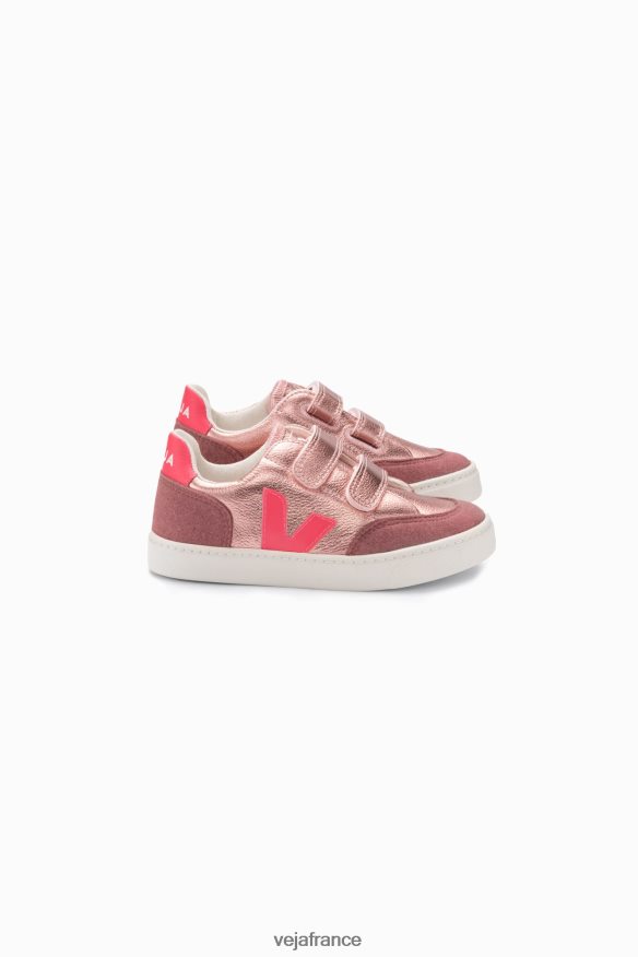 chaussures Veja v-12 cuir sans chrome nacre rose fluo enfants 0826JT306