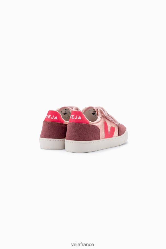 chaussures Veja v-12 cuir sans chrome nacre rose fluo enfants 0826JT306