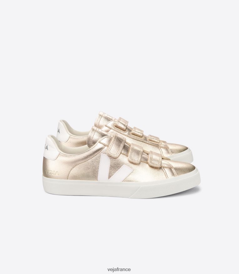 chaussures Veja recife cuir sans chrome platine blanc femmes 0826JT245
