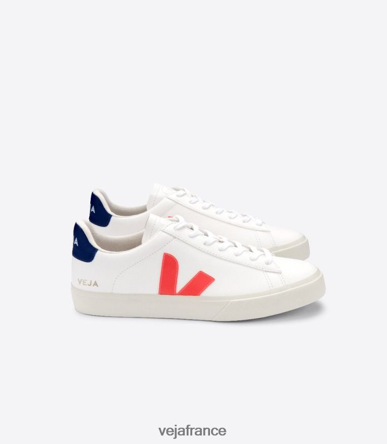 chaussures Veja campo cuir sans chrome blanc orange fluo Hommes 0826JT16