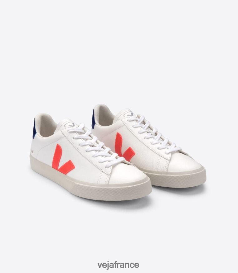 chaussures Veja campo cuir sans chrome blanc orange fluo Hommes 0826JT16