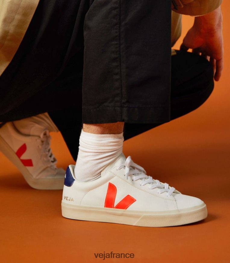 chaussures Veja campo cuir sans chrome blanc orange fluo Hommes 0826JT16