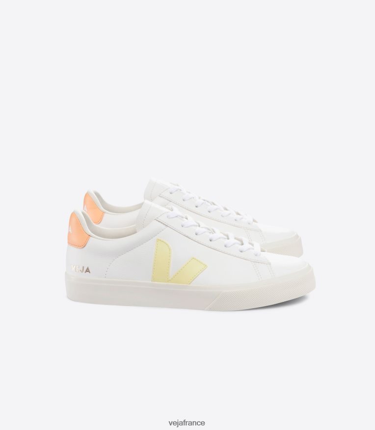 chaussures Veja campo cuir sans chrome blanc pêche du soleil Hommes 0826JT19