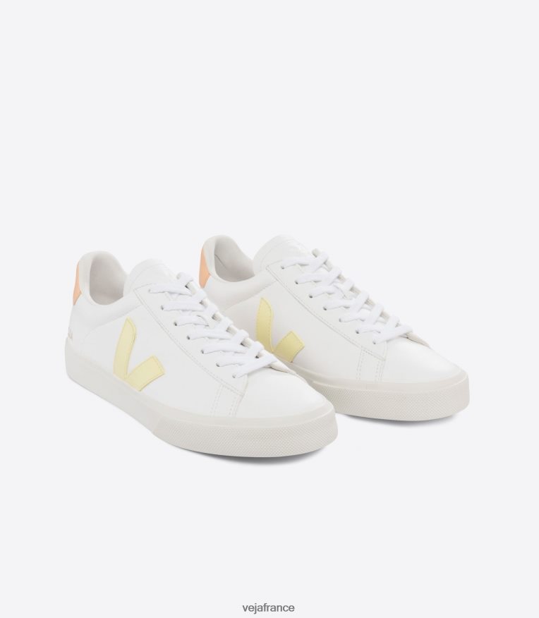 chaussures Veja campo cuir sans chrome blanc pêche du soleil Hommes 0826JT19