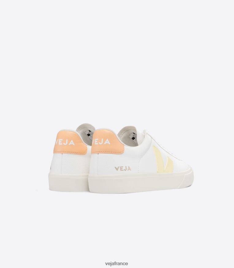chaussures Veja campo cuir sans chrome blanc pêche du soleil Hommes 0826JT19