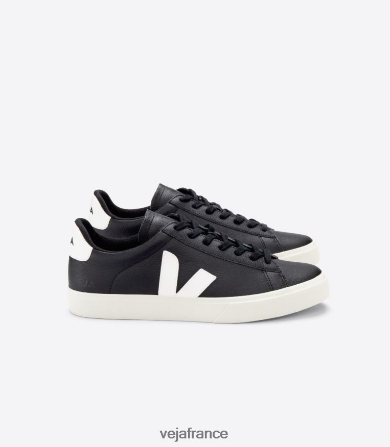 chaussures Veja campo cuir sans chrome noir blanc Hommes 0826JT15