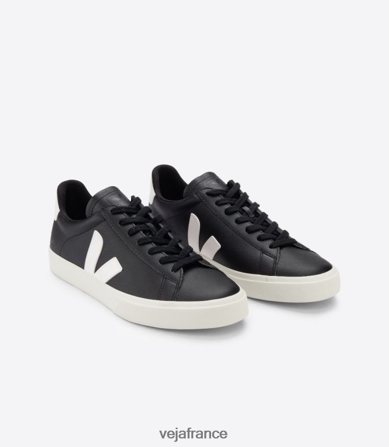 chaussures Veja campo cuir sans chrome noir blanc Hommes 0826JT15