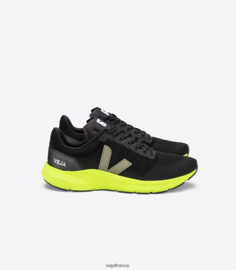 chaussures Veja marlin lt v-knit noir kaki jaune fluo Hommes 0826JT205